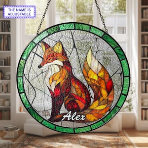 Fox glas-in-lood raam opknoping Fox Home decor Fox cadeau decoratie muur kunst decoratie Fox minnaar cadeau moeder cadeau Fox Sign Art,