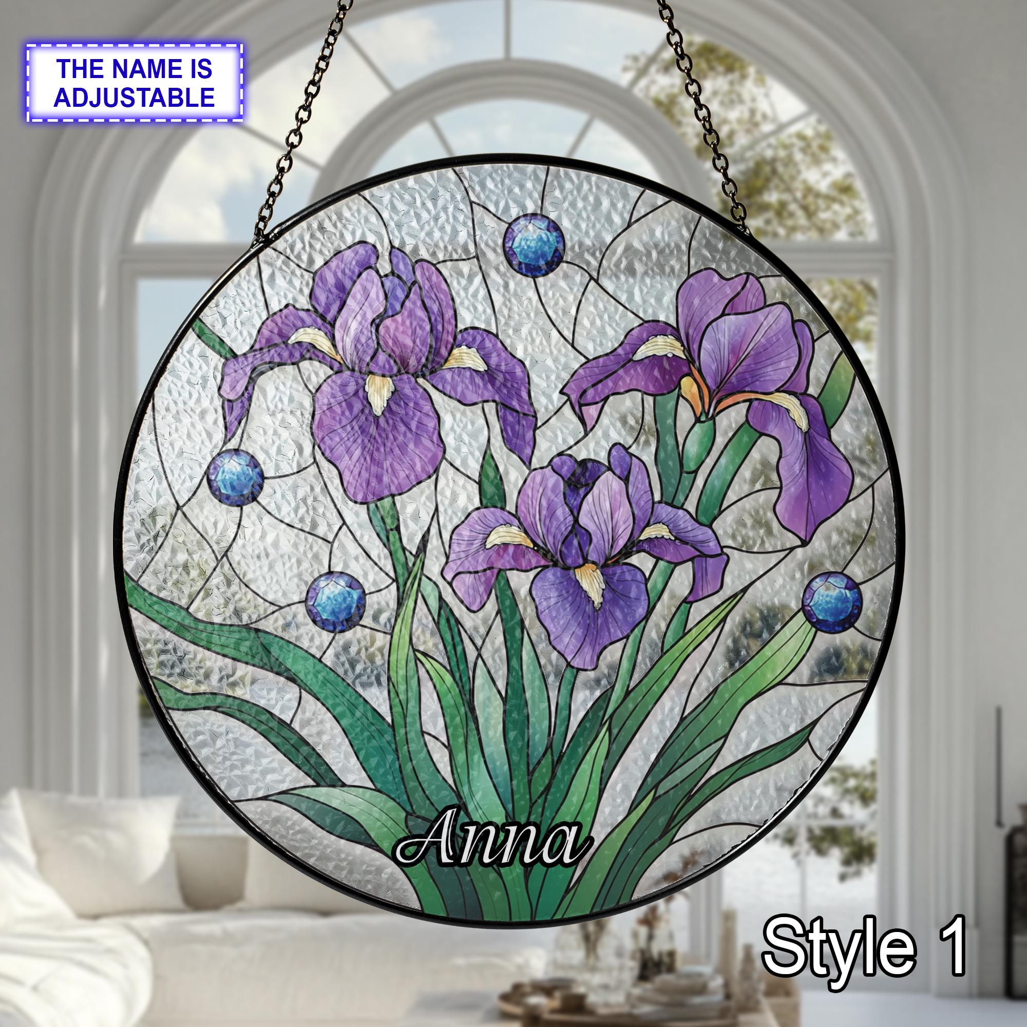 美品■花形■フラワー■ステンドグラス■サイドテーブル■紫■パープル■クラシック■ すみれ色の花のステンドグラスのサンキャッチャー、ステンドグラスの窓