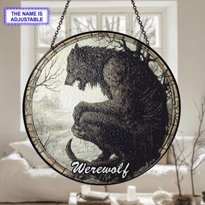 Werewolf Stained Glass SunCatcher, Werewolf LightCatcher, Cryptid Window Hanging Home Decoration, Cryptozoology Mythical Creature Decor