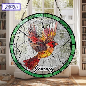 Red Cardinal Stained Glass Art Acrylic Suncatcher, Cardinal Acrylic Window Hanging, Bird Lover Gift, Bird Memorial Gift