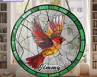Red Cardinal Stained Glass Suncatcher, Cardinal Window Hanging