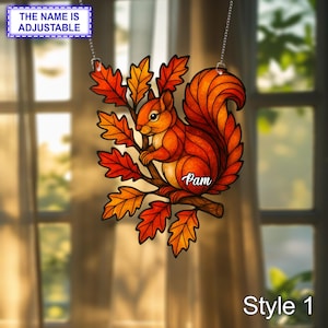 Squirrel Acrylic Window Hanging, Stained Glass Style, Forest Animal Ornament,Cute Woodland Decor Gift for Nature and Animal Lovers