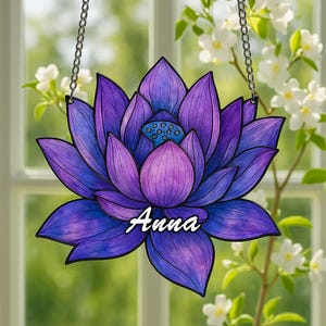 Lotus Window Hanging Acrylic Ornament, Lotus Lover Gift, 2D Flat Decor, Floral Art, Home Window Decoration