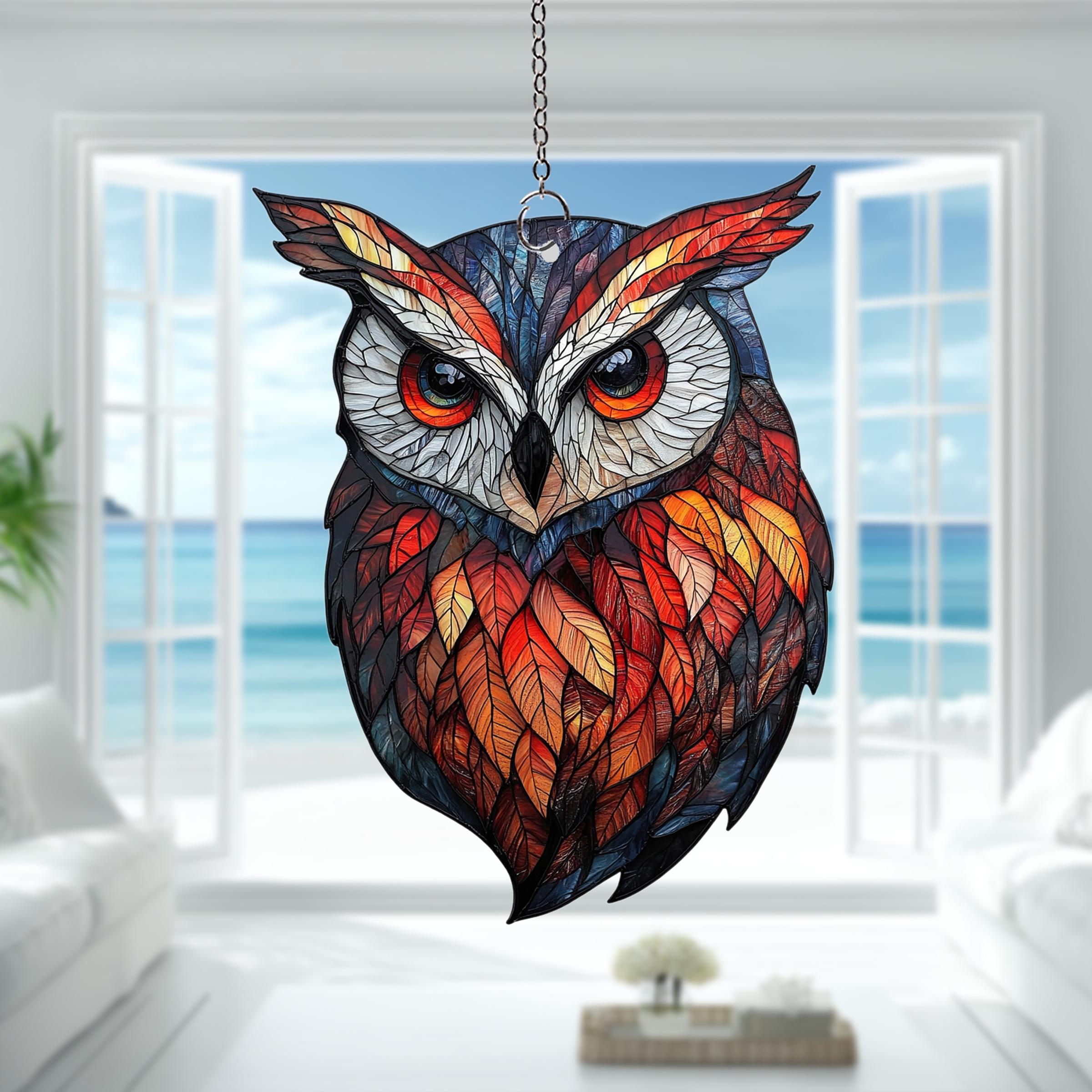 フクロウのアクリル製サンキャッチャー、自然にインスパイアされたメン