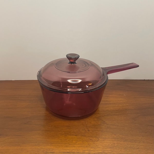 Vintage PYREX Corning Visionware 1.5 Liter Cranberry Pot, *Read Entire Description*, Cranberry Visionware, Pyrex Glass Sauce Pot