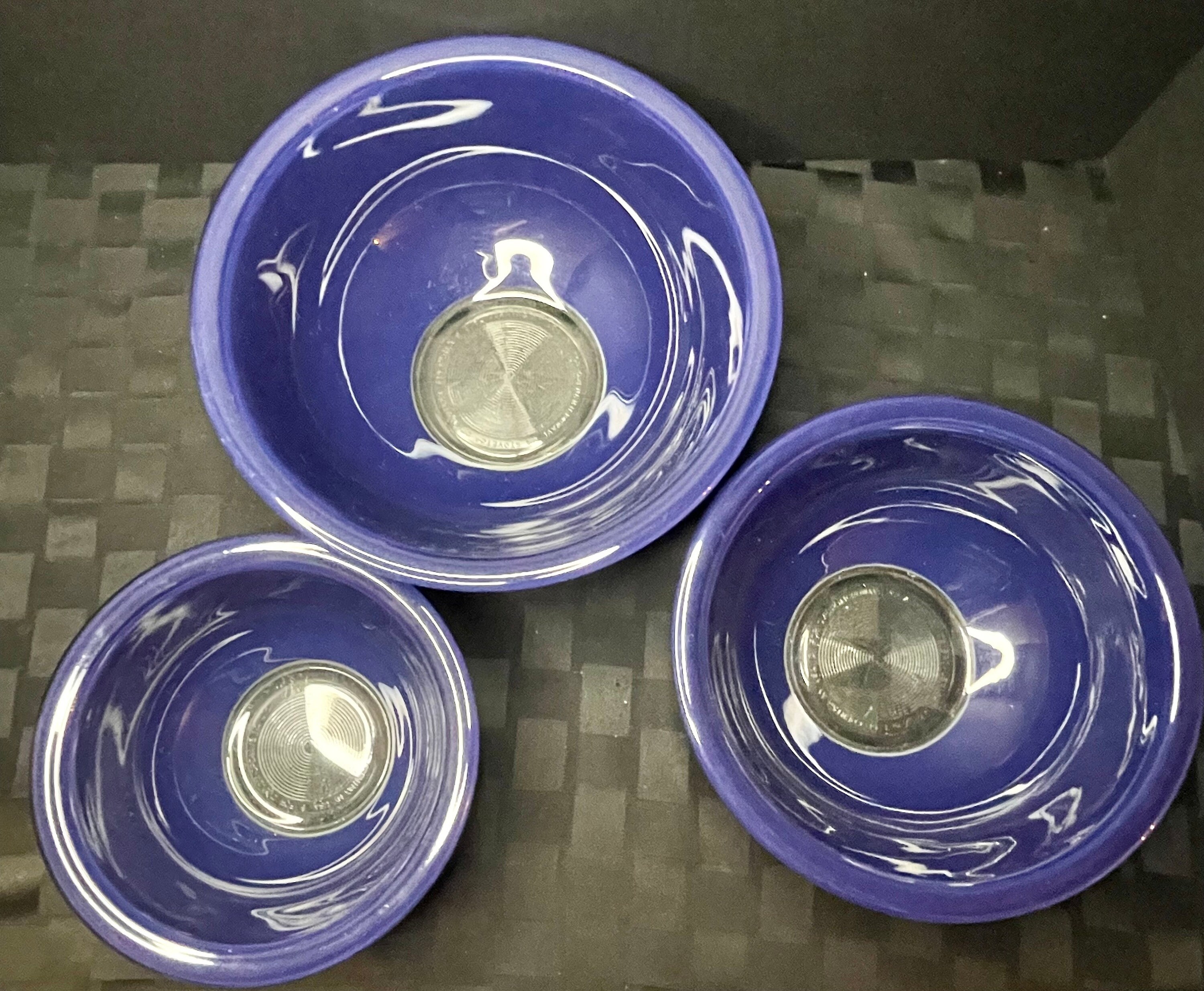 Vintage PYREX Corning Cobalt Blue Clear Bottom Mixing Bowl Set of