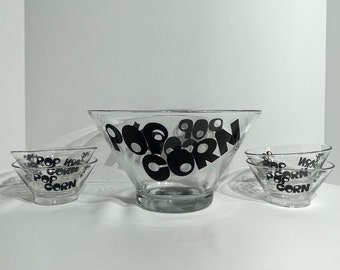 Wheaton Popcorn Bowls, 5 Piece Set, Vintage Popcorn Serving Set