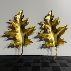 Vintage Metal Leaves Wall Hangings, Retro Decor, Set of 2