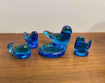 Large Vintage Leo Ward 1994 Terra Studios Glass Blue Bird of