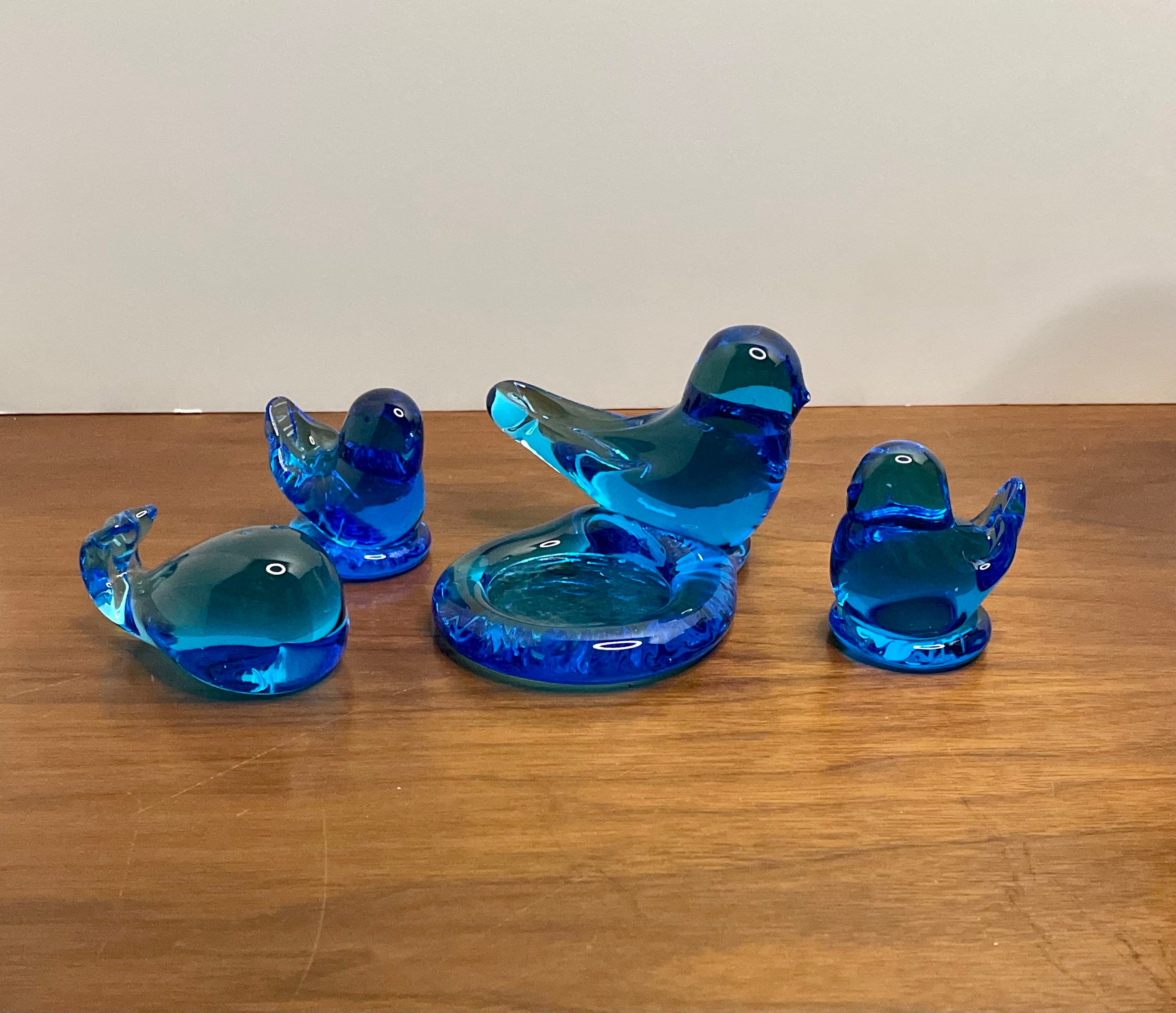 Vintage Bluebird of Happiness and Whale Assorted Cobalt Blue Glass