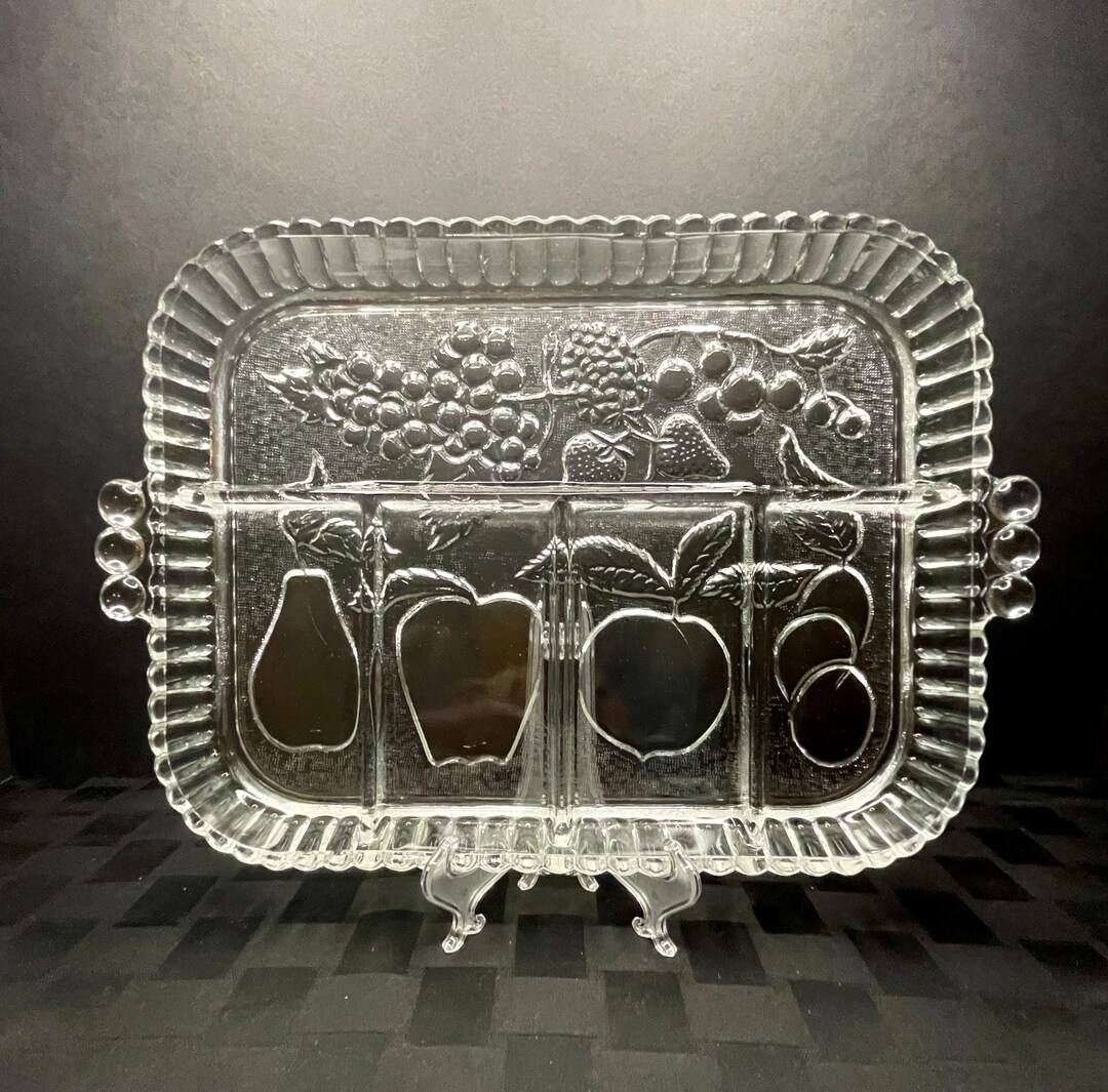 Anchor Hocking Vintage Relish/veggie Tray, Glass Platter, Glass Veggie