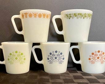 PYREX Mugs, Mix and Match, Your Choice of 2-Crazy Daisy-Butterfly Gold-Blue, Ginger, or Green Summer Impressions, Vintage Pyrex, Pyrex Gifts