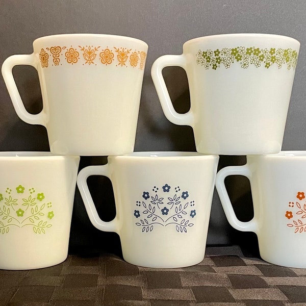 PYREX Mugs, Mix and Match, Your Choice of 2-Crazy Daisy-Butterfly Gold-Blue, Ginger, or Green Summer Impressions, Vintage Pyrex, Pyrex Gifts