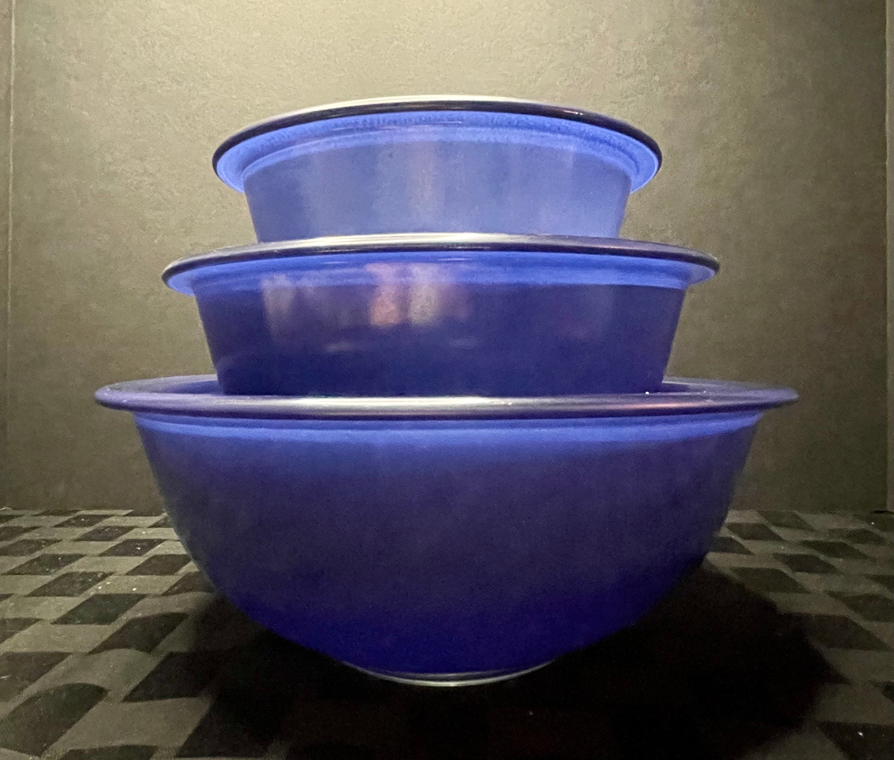Vintage PYREX Corning Cobalt Blue Clear Bottom Mixing Bowl Set of