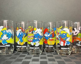 RESTOCKED-Vintage Smurfs 1980s Character Collectible Glasses- Vintage Libbey Glasses, Your Choice of One- Papa Smurf, Smurfette, Baker Smurf
