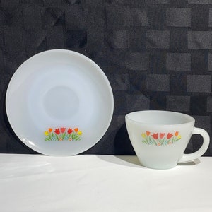 Vintage Fire King Tulips Tea Cup and Saucer Set, Vintage Fire King, Tea Lover Gift, Vintage Gifts, Fire King