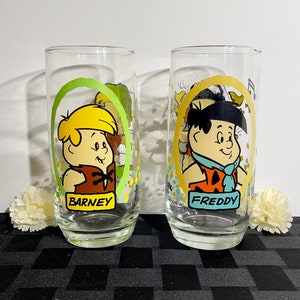 Flinstones Kids Fred and Barney Character Glasses, Vintage Pizza Hut Glasses, by Libbey-Set of 2 or Choice of One