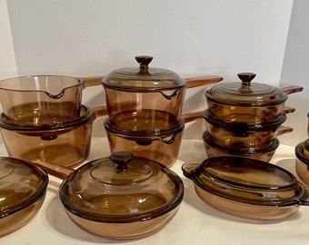 Vintage PYREX Corning Visionware, Assorted Sizes and Types, Your Choice, Amber Visionware, Pyrex Skillets and Sauce Pans