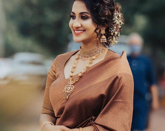 Designer coopar colors beautiful saree designer Heavy Silk Saree Wonderful Saree Party Wear Saree Indian Wedding saree