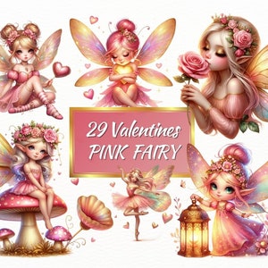 Clipart fata rosa acquerello, bundle clipart fata png, folletto carino, clipart oro scintillante, uso commerciale, download immediato, clipart chibi