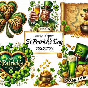 Watercolor Leprechaun PNG, St Patrick's Day Clipart, Go Luck Yourself, Shamrock PNG, Horseshoe, Heart wreath, Triquetra, Printable Design