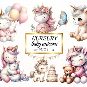 Aquarell süßes Kinderzimmer PNG, Pastellfarben Clipart, Blumenmuster für ersten Geburtstag, Teddybär, Sofort Download
