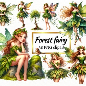 Aquarell Frühlingswald Fee Clipart Bundle, Schmetterling Feen PNG, digitales Basteln, Sublimieren, freie kommerzielle Nutzung und sofortiger Download