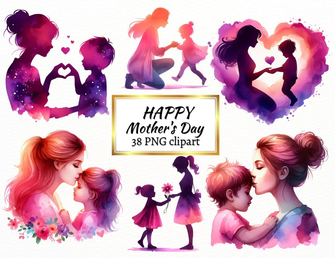 Watercolor Mother's Day Clipart: Mom and Baby PNG Bundle - Etsy