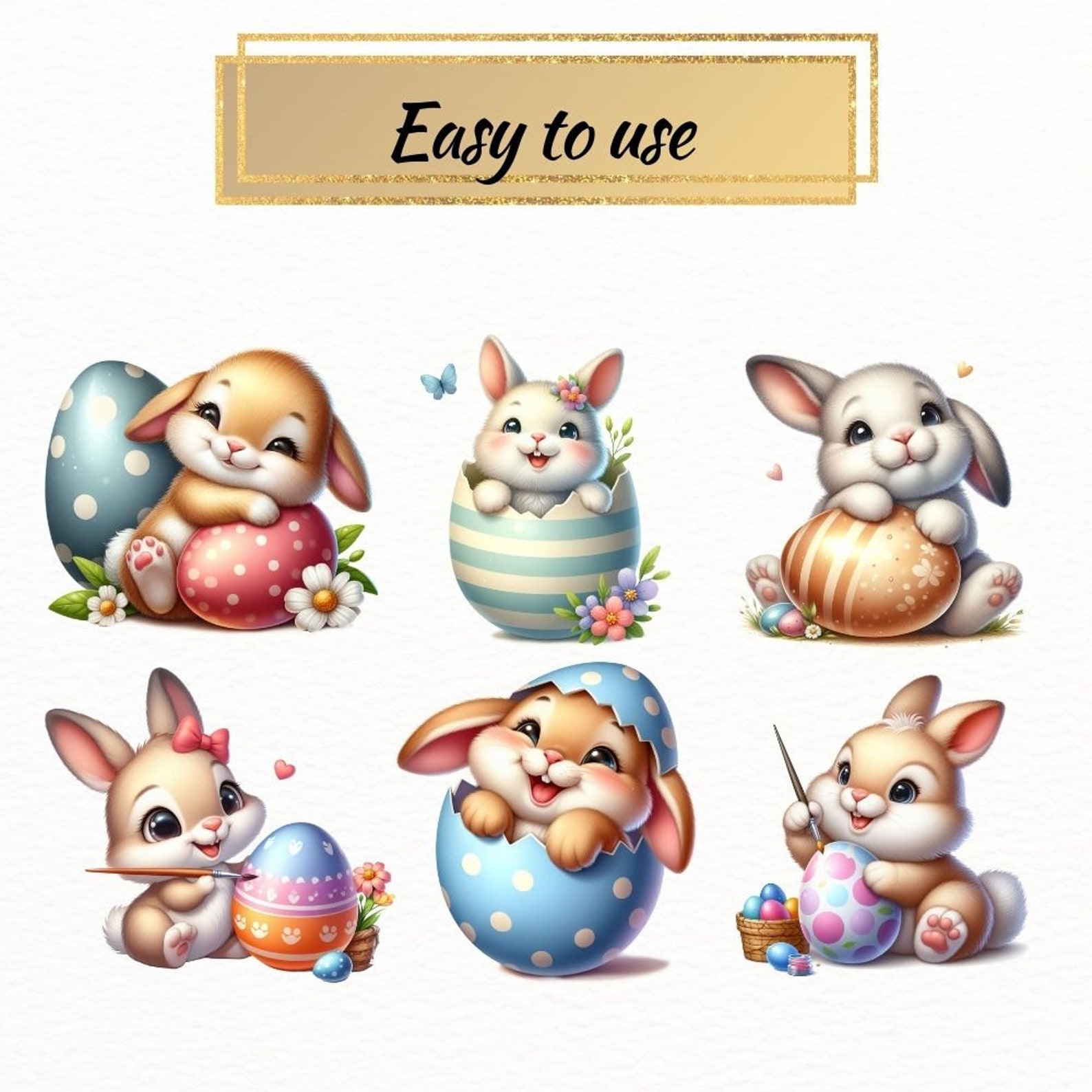 Watercolor Easter Bunny Clipart: 27 PNG Easter Cuties (digital Download ...
