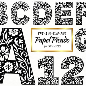 Alphabet Papel Picado png, SVG, DXF, EPS, clipart Cinco de Mayo, marque d'étape décorative, ensemble de lettres et de chiffres, usage Commercial