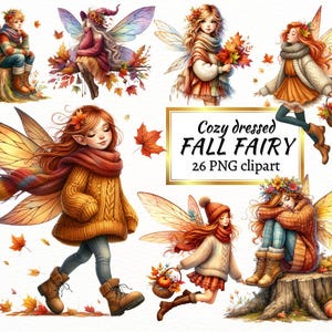 Watercolor Fall Fairy Clipart Bundle, Cute Autumn Fairies PNG, Digital Crafting, Sublimation, Free Commercial Use and Instant Download