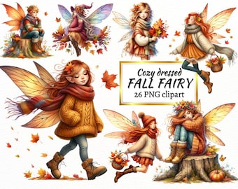 Watercolor Fall Fairy Clipart: Cozy Autumn PNG Bundle (Digital Download)