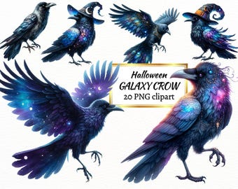 Watercolor Halloween Crow Clipart: Whimsical Raven PNG Bundle (Digital Download)