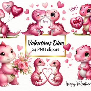 Watercolor Valentine Dino Clipart: Pink T-Rex PNG Designs (Digital Download)