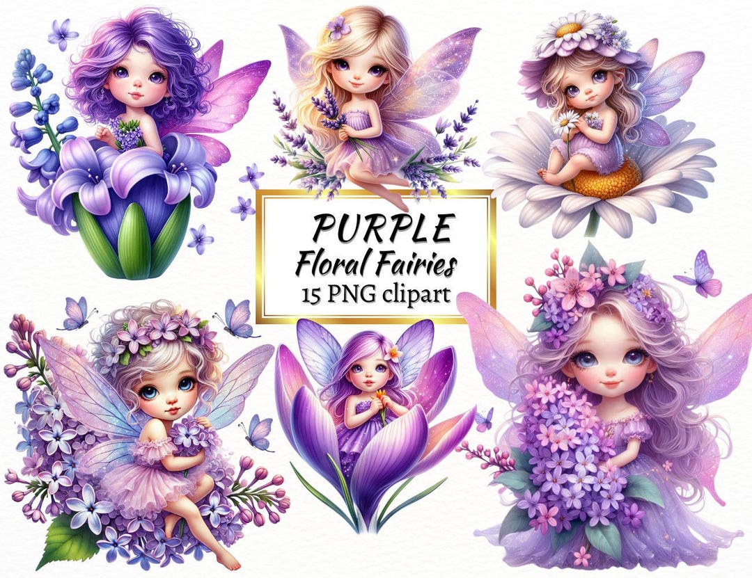Purple Floral Fairy Clipart: Watercolor Lavender PNG (15 Files) - Etsy
