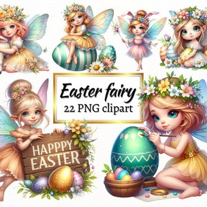 Clipart di fata carina fantasy pasquale, fata pasquale acquerello png per sublimazione e download immediato, uso commerciale gratuito