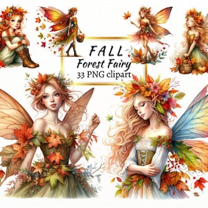 Watercolor Fall Forest Fairy Clipart Bundle, Autumn Fairies PNG, Digital Crafting, Sublimation, Free Commercial Use and Instant Download