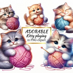 Chat miniature png, animal mignon dormant ou jouant avec une pelote de laine, lot de cliparts bébé chaton à usage commercial, amoureux des chats, clipart chat