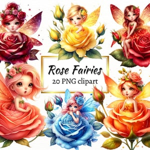 Clipart de hada floral rosa, rosas de acuarela PNG, jardín de verano de fantasía, lindo diseño gráfico mágico de sublimación, uso comercial