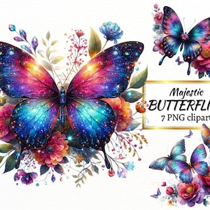 7 Aquarell Fantasy Schmetterling Clipart, Sublimationsdesign Shinny Butterflies PNG, Digital Crafting, printable sublimate, kommerzielle Nutzung