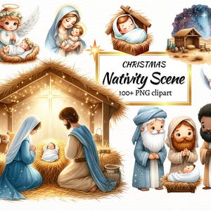 Zestaw do druku szopki, biblijna scena PNG, religijny zestaw clipartów świątecznych, uroczy prosty unikalny projekt, zastosowanie komercyjne, natychmiastowe pobieranie