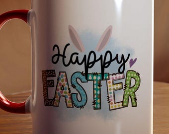 Glad påskmugg | Festlig kaffekopp med kaninöron | Vårgåva för påskälskare