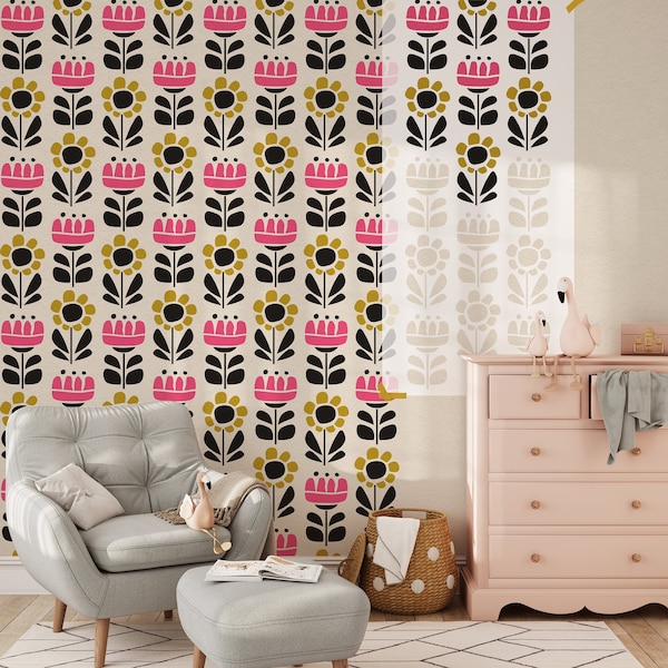 Floral Stencil Pattern Wall - DIY Wall Stencil Painting for Retro Style - Flower Wall Design Stencils - Boho Wall Art Stencils