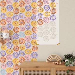 Daisy Floral Wall Stencils - DIY Stencil Painting for Living Room - Colorful Flower Stencils Wall Art - Wall Design Stencil Pattern