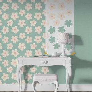 Daisy Stencil Pattern Wall - DIY Wall Stencil Painting for Nursery - Flower Wall Design Stencils - Retro Art Stencils
