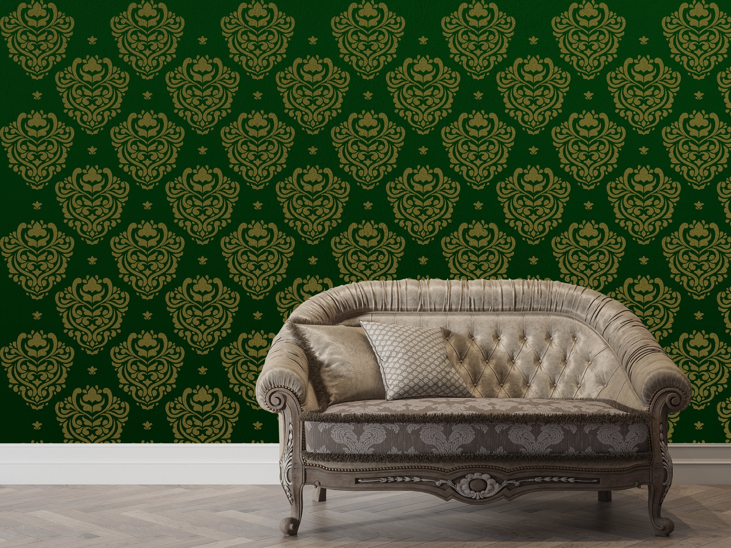 Damask Stencil Pattern Wall DIY Stencil Painting for Baroque Style