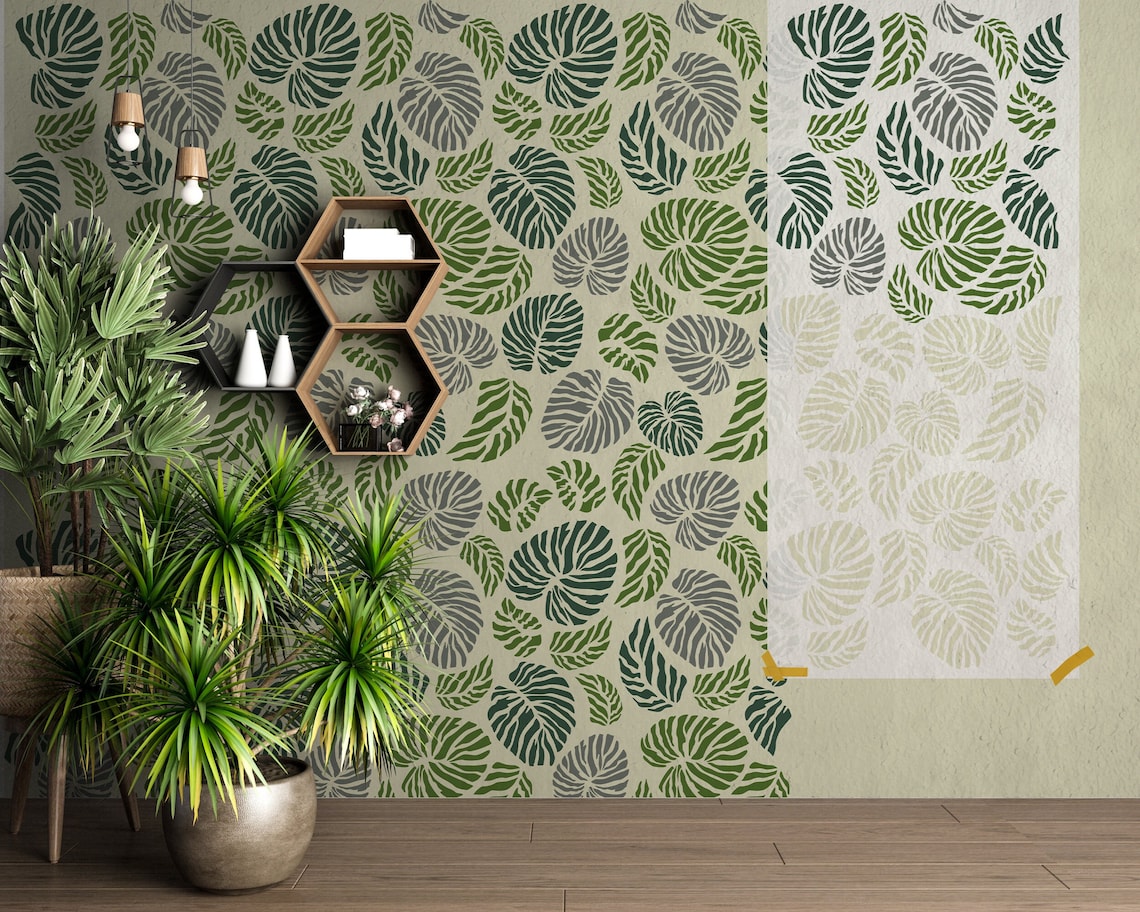Tropical Leaves Stencil Pattern Wall DIY Wall Stencil Painting for