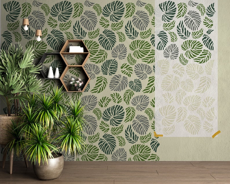 Tropical Leaves Stencil Pattern Wall DIY Wall Stencil Painting for Hawaiian Style Monstera Leaf