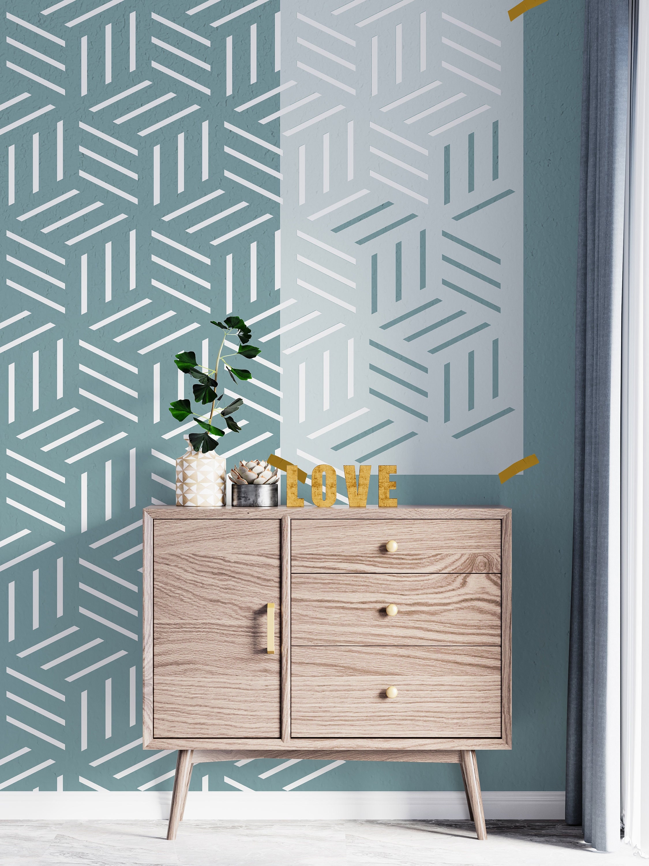 Cubic Tiling Wall Stencils Pattern - DIY Painting for Panel Design - Geometric Full Wall Stencil - Wall Paint Stencils Line