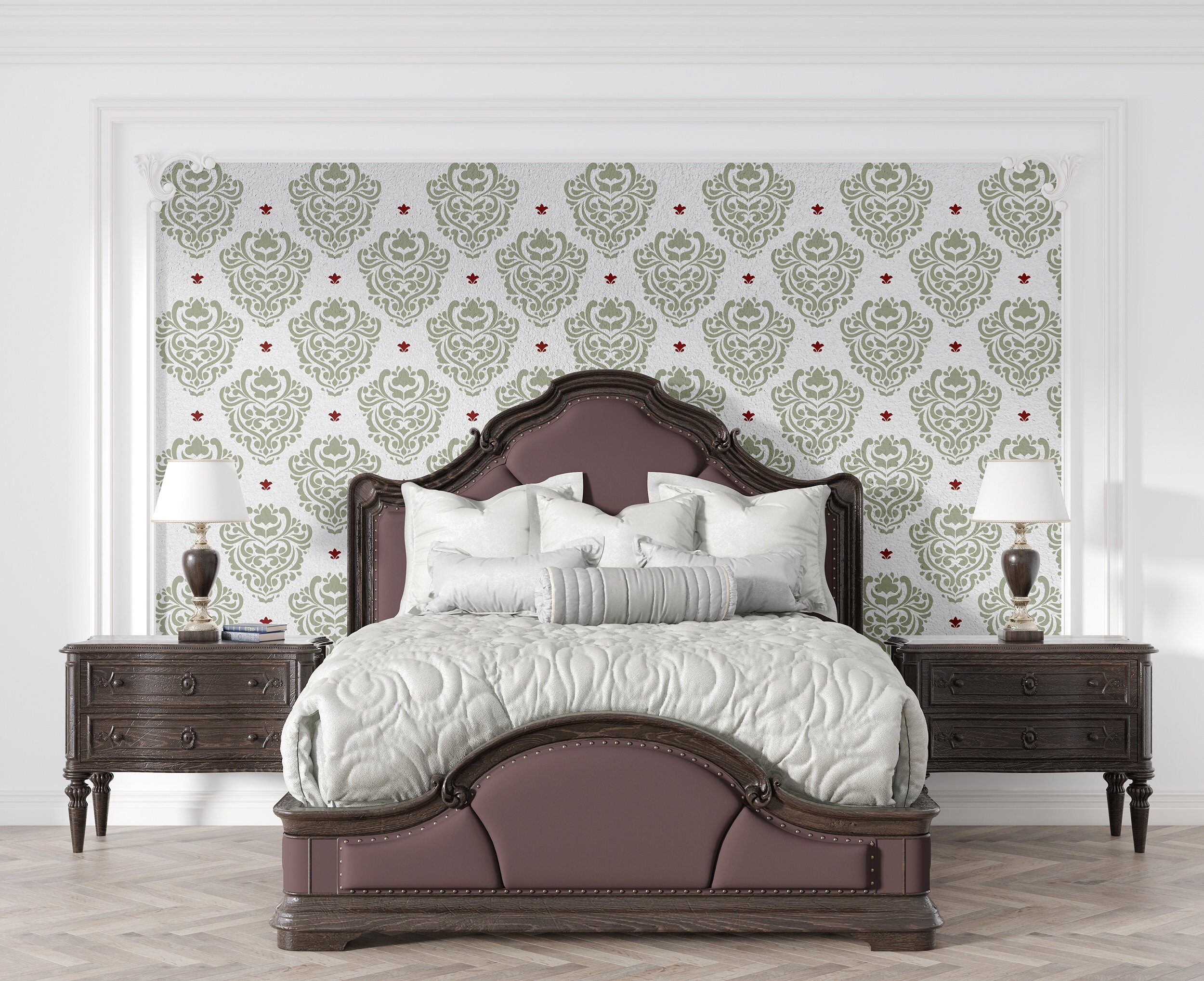 Damask Stencil Pattern Wall DIY Stencil Painting for Baroque Style
